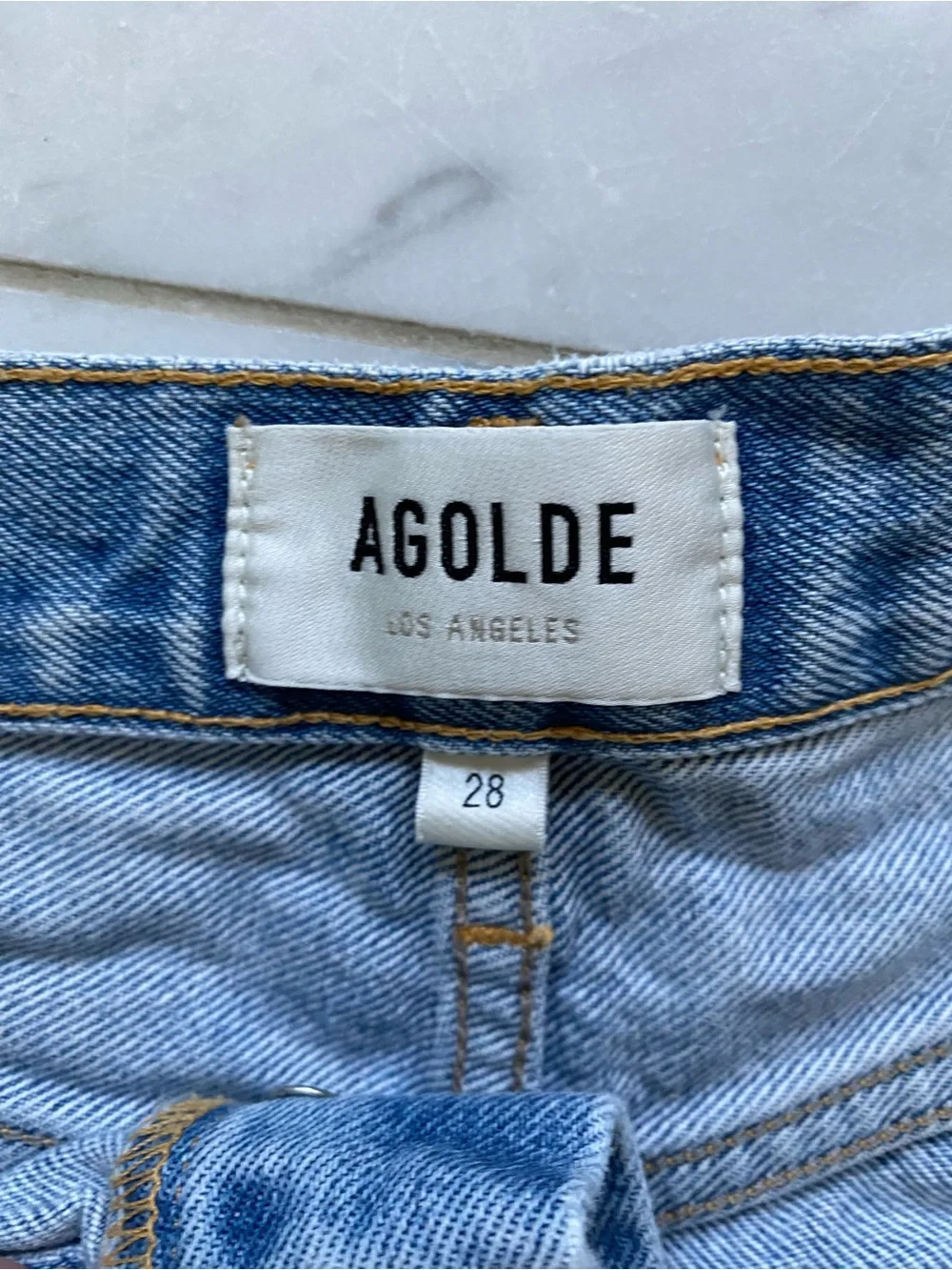 Agolde Parker Shorts - Blue Distressed High-Rise Jean Shorts